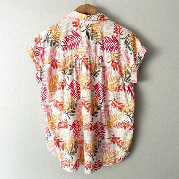 LOFT 100% cotton cap sleeve button down palm leaf top women's size large - Picture 6 of 9
